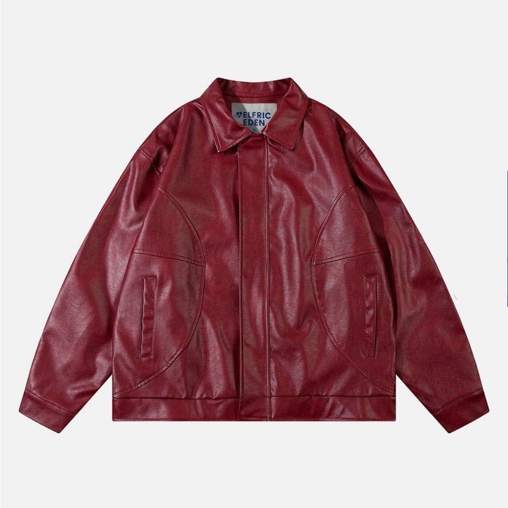 AELFRIC EDEN VINTAGE BURGUNDY ESSENTIAL FAUX LEATHER JACKET